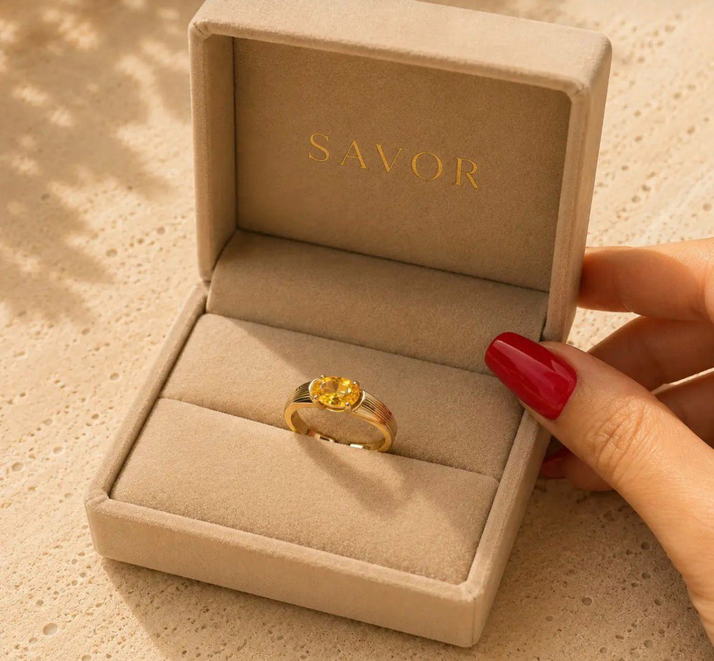SAVOR Sarı Taşlı Ayarlanabilir Yüzük
