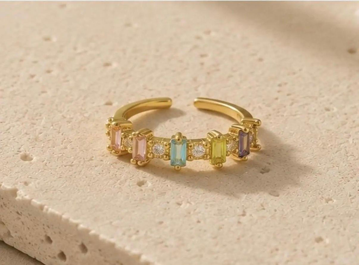 SAVOR Renkli Taşlı Ayarlanabilir Gold Yüzük